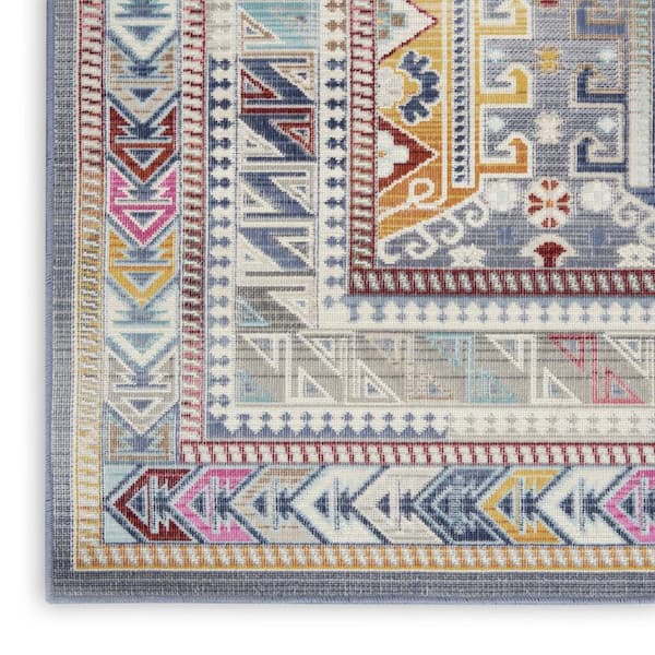 2 ft. x 6 ft. Gray Floral Washable Area Rug