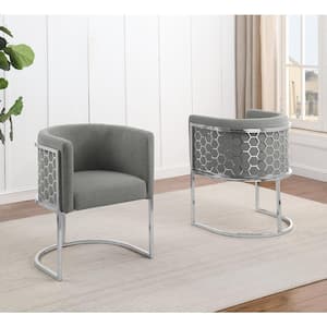 Evan 19 in. Dark Gray Low Back Metal Frame Side Chairs w/Teddy Fabric Set of 2