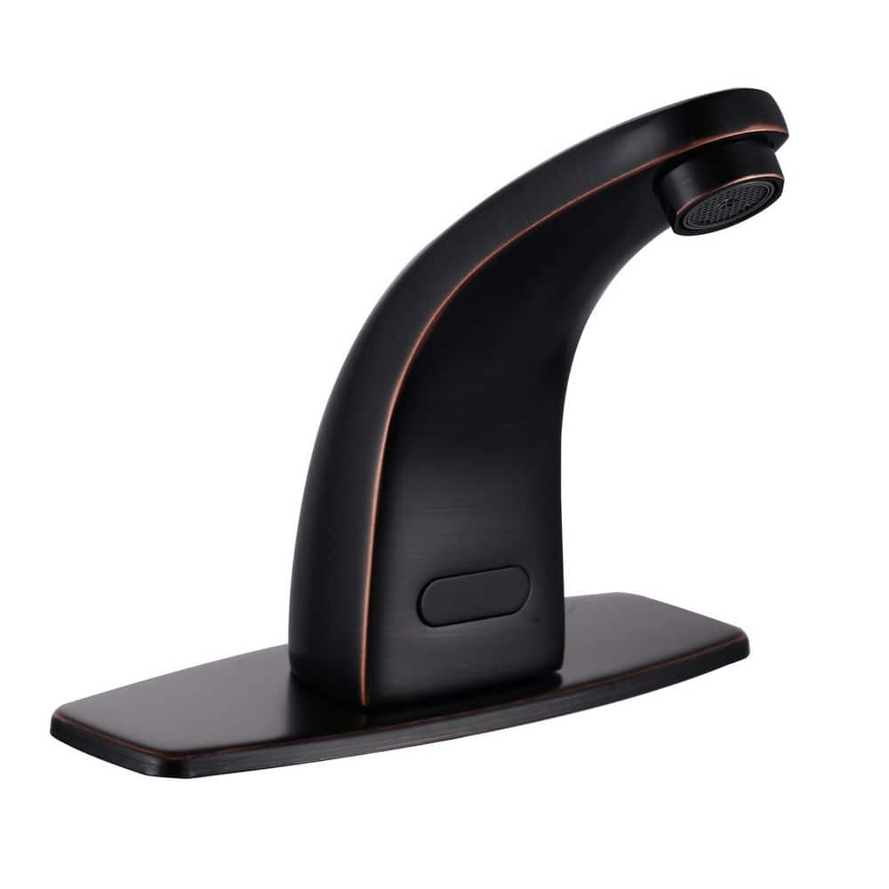Battery-Powered Commercial Touchless Single Hole Bathroom Faucet with Deck Plate in Oil Rubbed Bronze