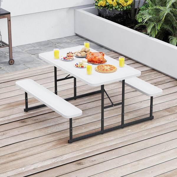 1-Piece Plastic Outdoor Dining Set Picnic Table Bench Set for 2-4 People Outdoor Rectangular Camping Table Red