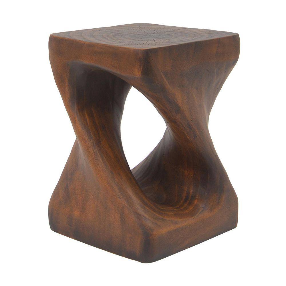 Antique brown square twist-shaped side table