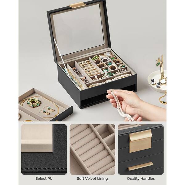 Afoxsos 9.1 x 8 x 4.1 in. Graphite Black MDF Jewelry Box with