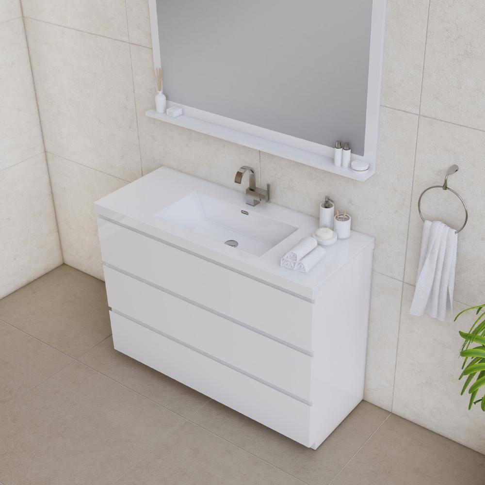 Paterno 48" White MDF Freestanding Bathroom Vanity with Solid Surface Top