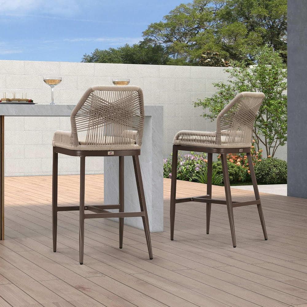 PURPLE LEAF Modern Aluminum Twill Wicker Woven Counter Height