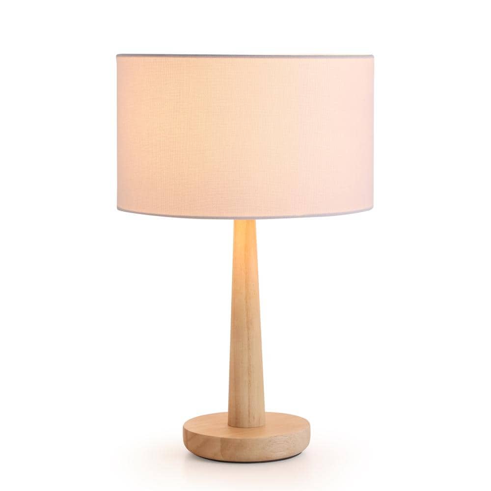 18.5 in. Walnut Wood Table Lamp with White Linen Drum Shade for Bedroom, Living Room and Office price history on PriceWatchPro
