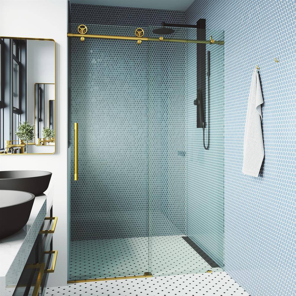 Cass 60" Frameless Sliding Shower Door with Matte Brushed Gold Finish