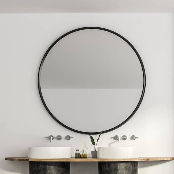 Black 39.00 in. W x 39.00 in. H Classic Round Aluminium Framed Wall Mirror