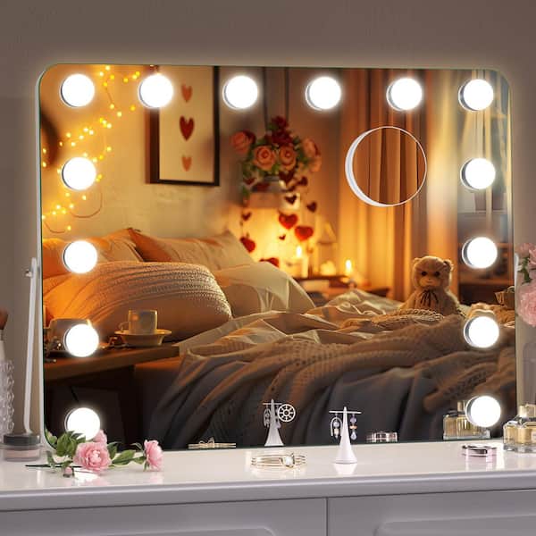 Vosuja 18 in. W x 14 in. H White Rectangle Framed Vanity Mirror with 3 Modes Lights Hollywood LED Makeup Mirror 360°Rotation