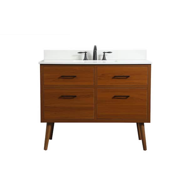 Unbranded Simply Living 42 in. W x 22 in. D x 33.5 in. H Bath Vanity in Teak with Ivory White Engineered Marble Top