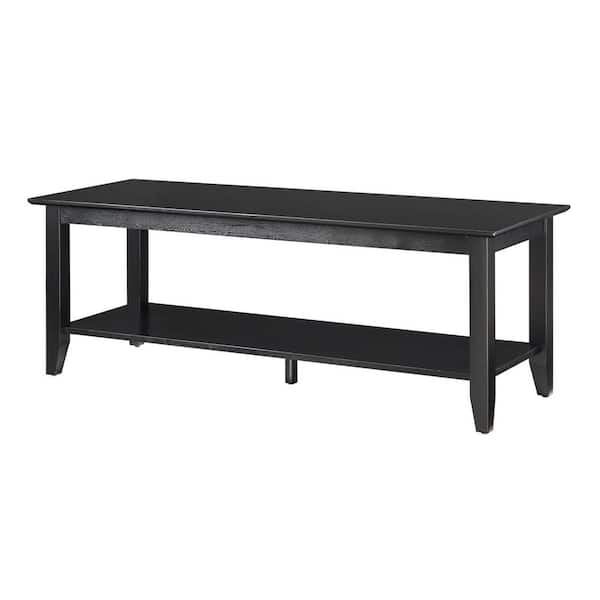 Convenience Concepts American Heritage 48 in. Black Large Rectangle Wood Coffee Table with Shelf