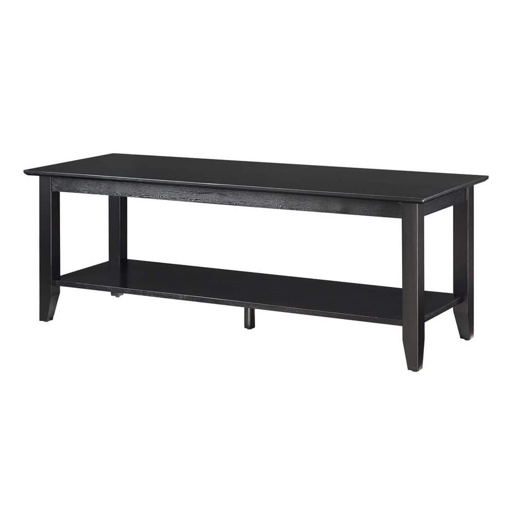 48" Black Rectangular Wood Coffee Table with Storage Shelf