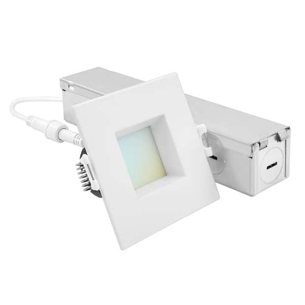 LUXRITE 2 in. Square Integrated LED Recessed Light J-Box 8 Watts 5CCT 660 Lumens Dimmable Canless Downlight Wet Rated ETL