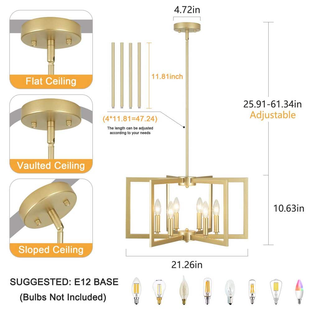 Gold Geometric 6-Light Candle-Style Chandelier