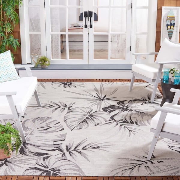 Courtyard Ivory/Black 9 ft. x 12 ft. Oversized Floral Indoor/Outdoor Area Rug