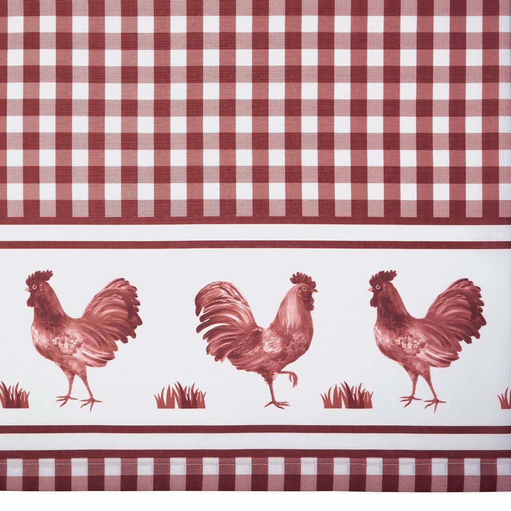 Burgundy Rooster Print Gingham Tier Curtain and Valance Set