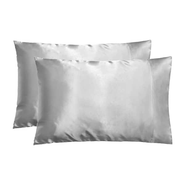 Unbranded Grey Satin Standard Pillowcase Set of 2