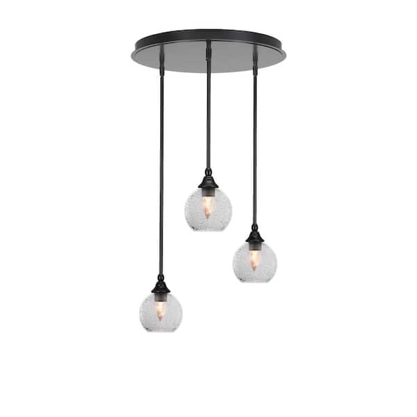 Unbranded Villa 100-Watt 3-Light Shaded Pendant Light Matte Black with Smoke Bubble Glass Shades, No Bulbs Included