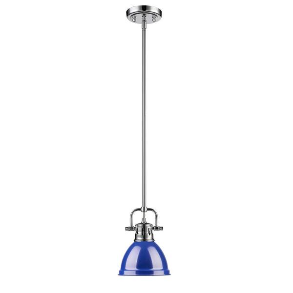 Golden Lighting Duncan 1-Light Chrome Mini Pendant with Blue Shade