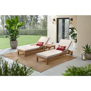 Orleans Eucalyptus Wood Outdoor Chaise Lounge with Almond Cushions