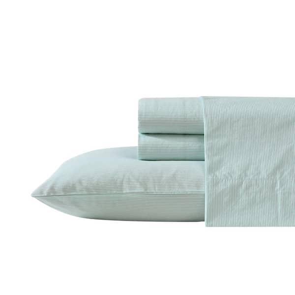 Penny Pinstripe 4-Piece Light Green Cotton Queen Sheet Set