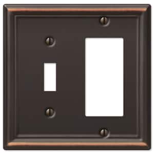 Ascher 2-Gang Aged Bronze 1-Toggle/1-Rocker Stamped Steel Wall Plate