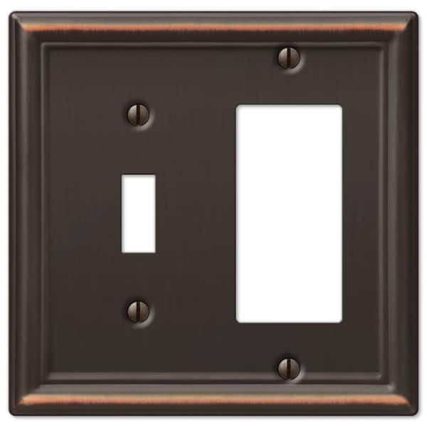 AMERELLE Ascher 2-Gang Aged Bronze 1-Toggle/1-Rocker Stamped Steel Wall Plate