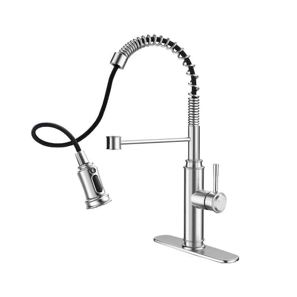Unbranded Single Handle Pull-Down Sprayer Kitchen Faucet with Flexible and Power Clean in Brushed Nickel