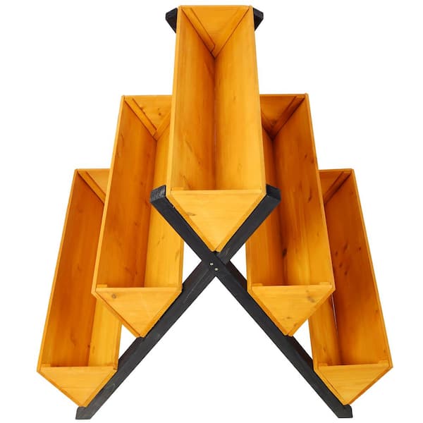 3 Tiers 29.5 in. x 34.6 in. x 32.6 in. Brown Wooden X Shape Outdoor Vertical Planter Box