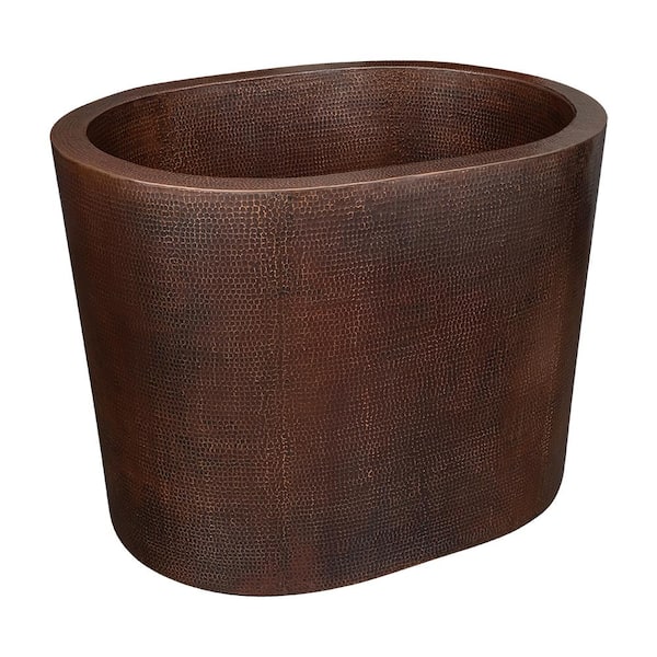 Premier Copper Products 48 in. x 36 in. Hammered Copper Oval Japanese Soaking Bathtub and Drain Package in Oil Rubbed Bronze