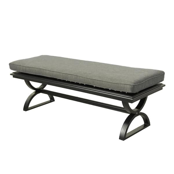 Mondawe Retro Aluminum Outdoor Dining Bench with Olive Green Cushion 16in.H x 19in.W x 58in.D for Patio Gazebo