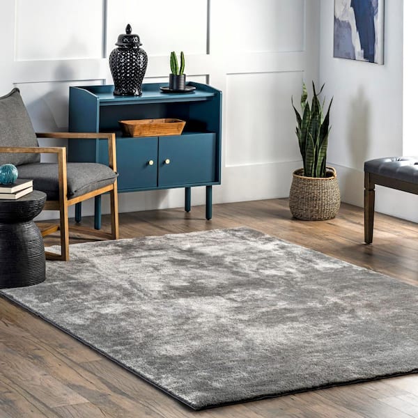 Loni Machine Washable Dark Grey Doormat 3 ft. x 5 ft. Solid Shag Area Rug