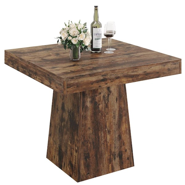 31.5 in. Rustic Brown Wood Pedestal Dining Table Seats 4, Square Dinner Table Small Kitchen Table for Dining Room