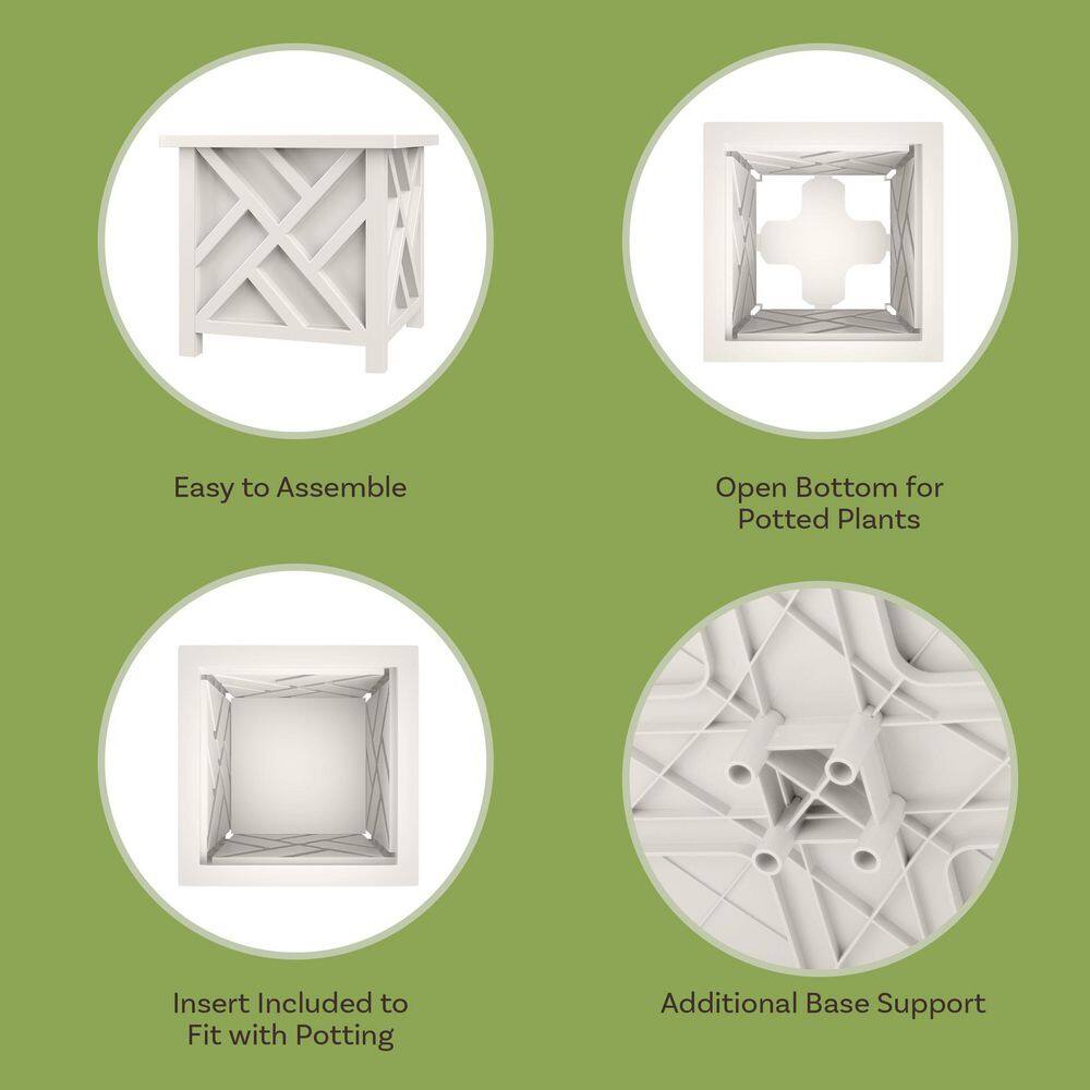 White Polypropylene 15.5-Inch Lattice Design Outdoor Planter Box