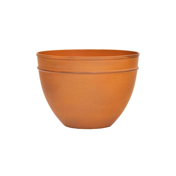 8 in. W, 5.75 in. H Small Round Burnt Sienna Iron Planting Pot, Indoor Outdoor Use, Garden Accent