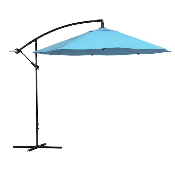 Pure Garden 10 ft. Aluminum Offset Hanging Patio Umbrella with Easy Crank Lift in Blue