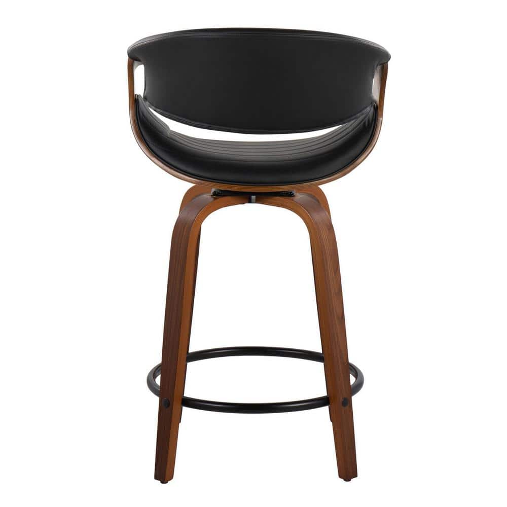 Walnut and Black Swivel Upholstered Counter Stool Set