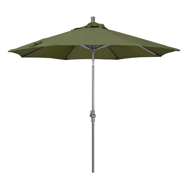 California Umbrella 9 ft. Hammertone Grey Aluminum Market Patio Umbrella with Collar Tilt Crank Lift in Terrace Fern Olefin