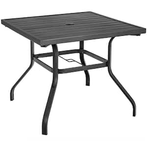 Square Patio Dining Table Metal 4-Person Outdoor Table  with Umbrella Hole