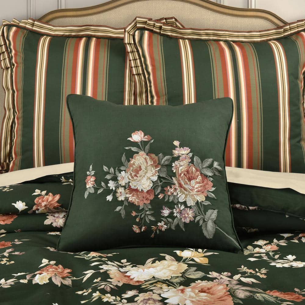 Brianna 18" Square Forest Green Embroidered Throw Pillow