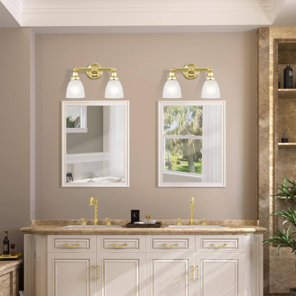 Polished Brass 2-Light Vanity with Satin Opal White Glass