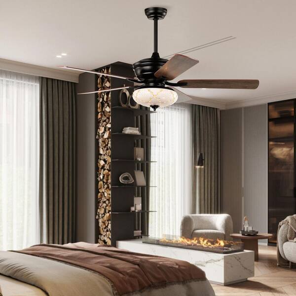 52 in. Indoor Black Ceiling Fan with 3 Wind Speeds and 5 Reversible Blades