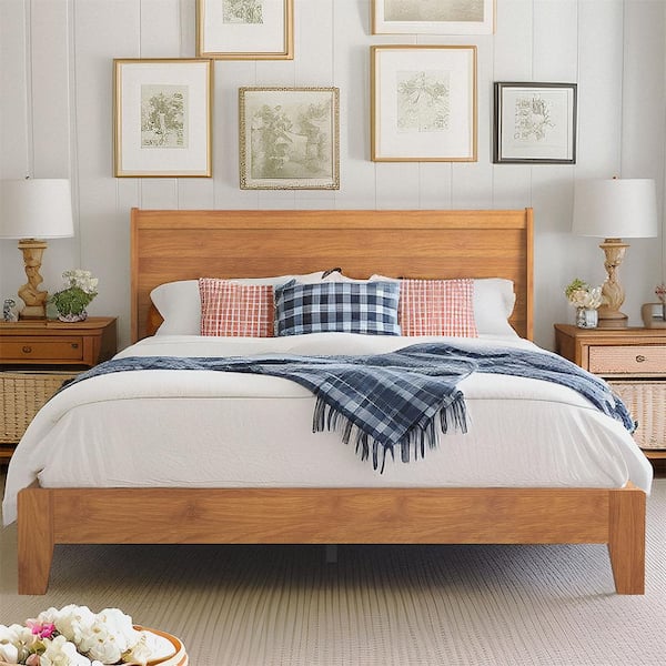 GALANO Abby Serene Amber Walnut Brown Queen Platform Bed with Headboard