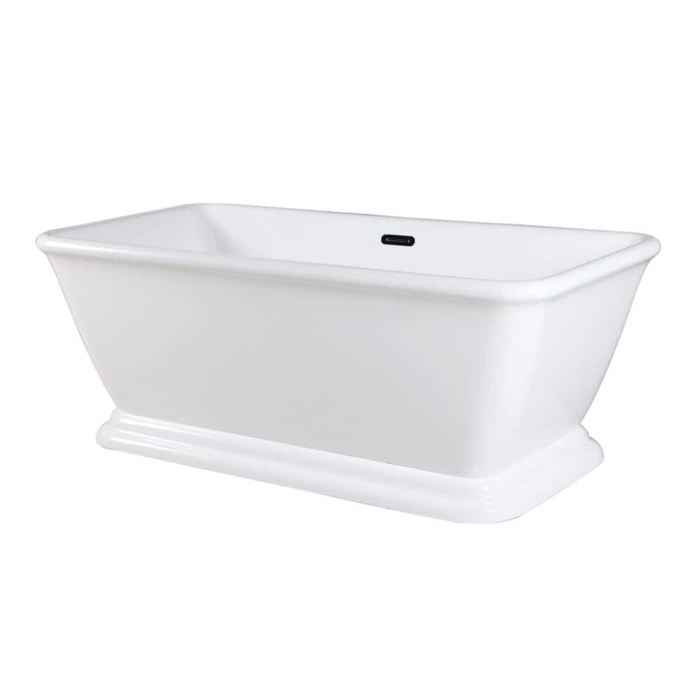 Aqua Eden 71 in. x 32 in. Acrylic Flatbottom Pedestal Soaking Bathtub in Glossy White with Drain -  Kingston Brass, HVTSQ713224