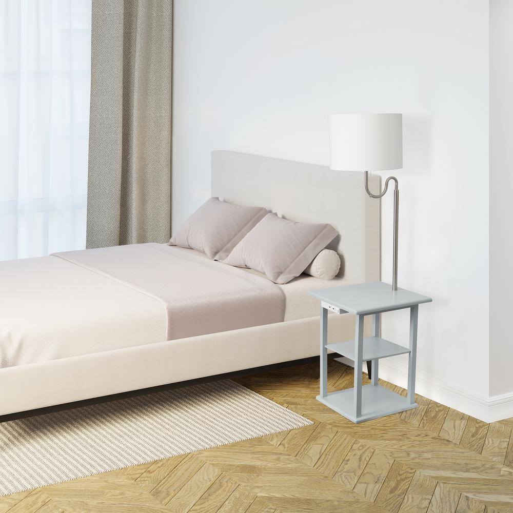 Gray 57" Modern 2-Tier End Table Floor Lamp with USB Ports
