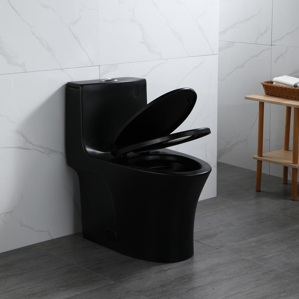 Matte Black Ceramic Dual Flush Elongated Toilet with Soft-Close Seat