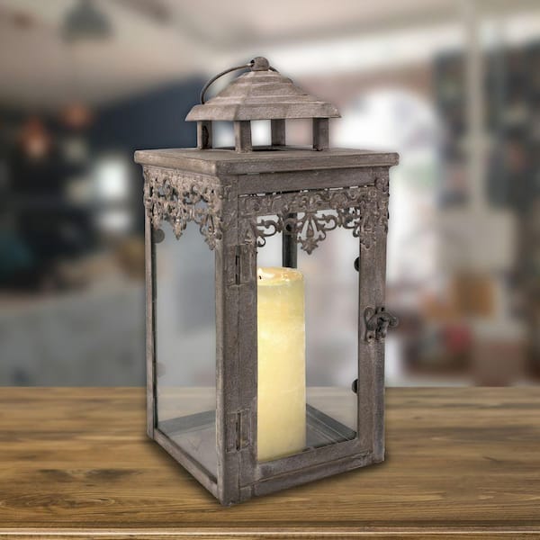 Stonebriar Collection 6 in. W x 13 in. H Vintage Zinc Filigree Lantern