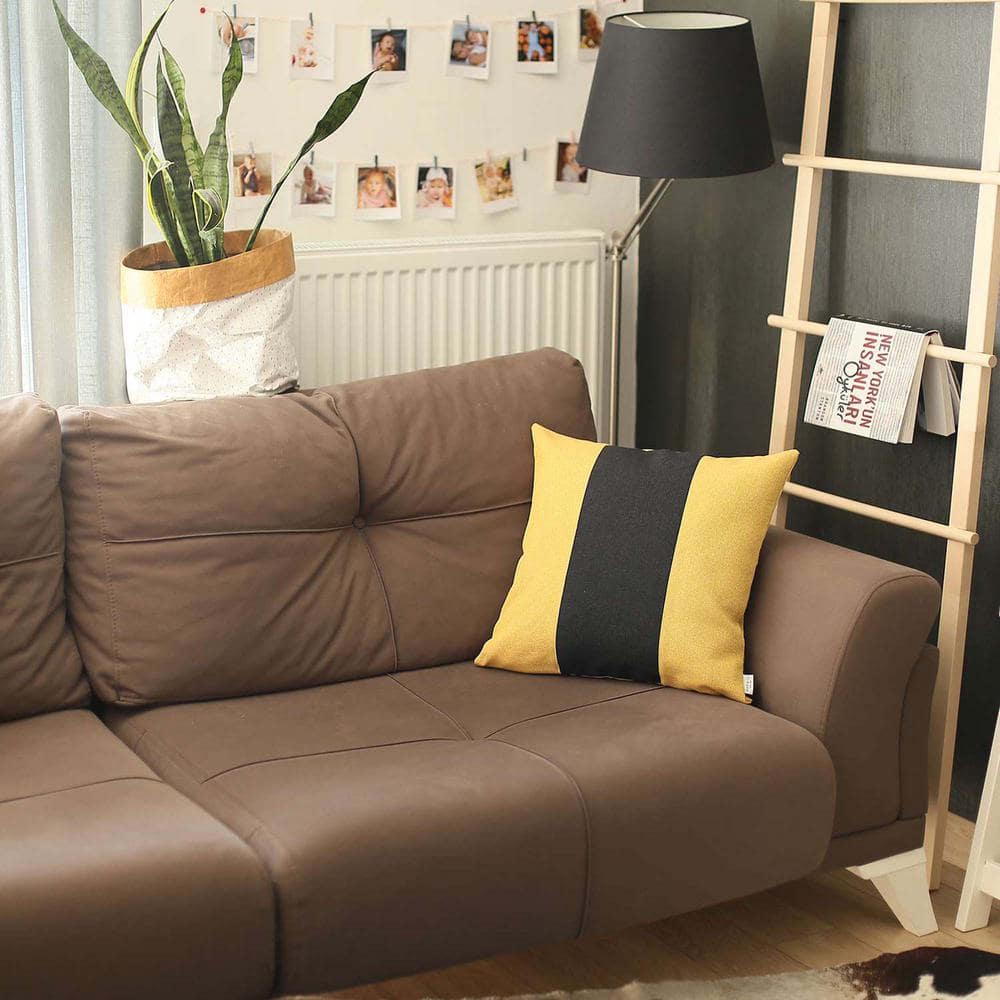 Yellow and Black Polyester Euro Throw Pillow Cover