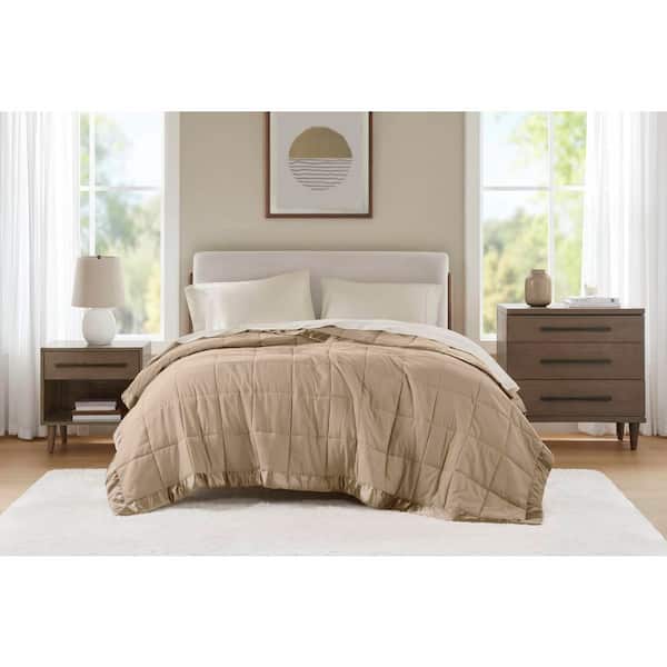 Madison Park Prospect Lightweight Mocha Down Alternative Twin Quilted Blanket with Satin Trim