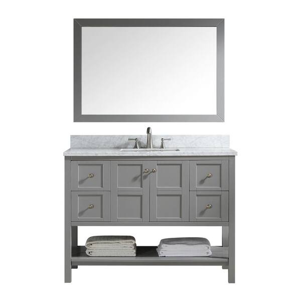 Tatahance 48 in. W x 22.05 in. D x 39.8 in. H Single Sink Bath Vanity Set in Gray with White Marble Top and Mirror