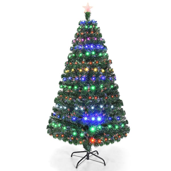 ANGELES HOME 6 ft. Green Pre-Lit Multicolor Artificial Christmas Tree with LED Light and Metal Stand